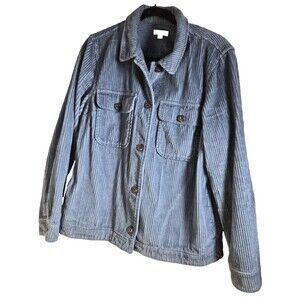 LL Bean Womens Shirt Jacket Shacket Blue Wide Wale Corduroy Pocket Top Size Med